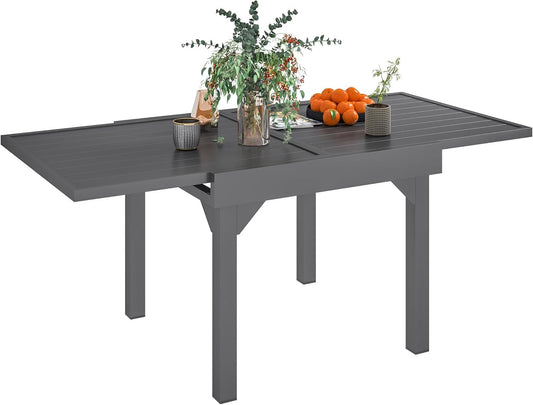 Outsunny Extendable Aluminium Outdoor Dining Table for 4-6 Person, 35"-71" Slatted Metal Patio Table for Garden, Backyard, Deck, Porch, Lawn, Grey
