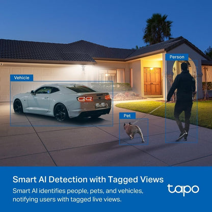 TP-Link Tapo Floodlight Outdoor Security WiFi Camera, Wireless, 2800lm Ultra-Bright, 2K QHD, IP65, 270Â° Motion, Full-Colour Night Vision, Smart AI Detection (Tapo C720)