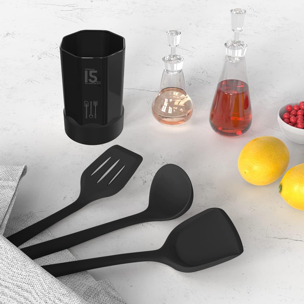 Silicone Cooking Utensils Set - 446°F Heat Resistant Kitchen Utensils,Turner Tongs,Spatula,Spoon,Brush,Whisk.Kitchen Utensil Gadgets Tools Set for Nonstick Cookware.Dishwasher Safe (BPA Free)