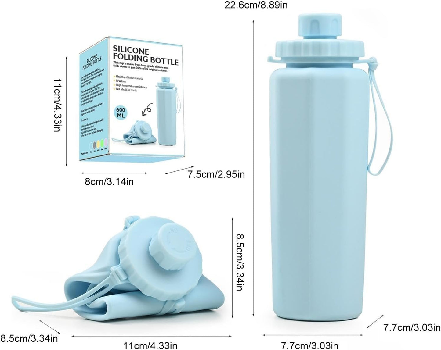 Travel Large Capacity Silicone Cup - 600ml Large Capacity Foldable Reusable Water Bottle,Leakproof Sports Drinking Cup with Lid for Family Friends Colleagues