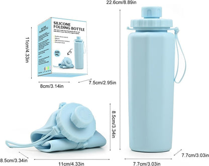 Travel Large Capacity Silicone Cup - 600ml Large Capacity Foldable Reusable Water Bottle,Leakproof Sports Drinking Cup with Lid for Family Friends Colleagues