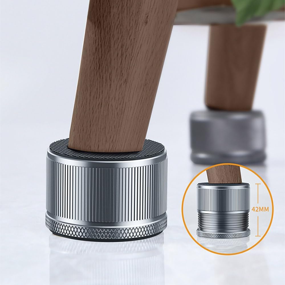 Niciksty Set of 4 Adjustable Metal Furniture Feet Height 23-42 mm, Bed Riser, Table Riser, Chair Riser, Sofa Riser, Silver