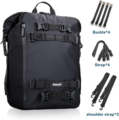Rhinowalk Motorcycle Tail Bag 20L Waterproof Motor Pannier Bag Motor Travel Luggage Motorbike Rear Rack Trunk Storage Bag Professional Motorcycle Accessories-Black