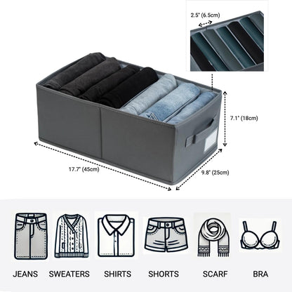 Augfox Set of 2 Wardrobe Organiser - Clothes Storage Box with Drawer Dividers, Perfect for Room Storage, Closet Organization, and Linen Storage (Dark Grey, 45x25x18cm)