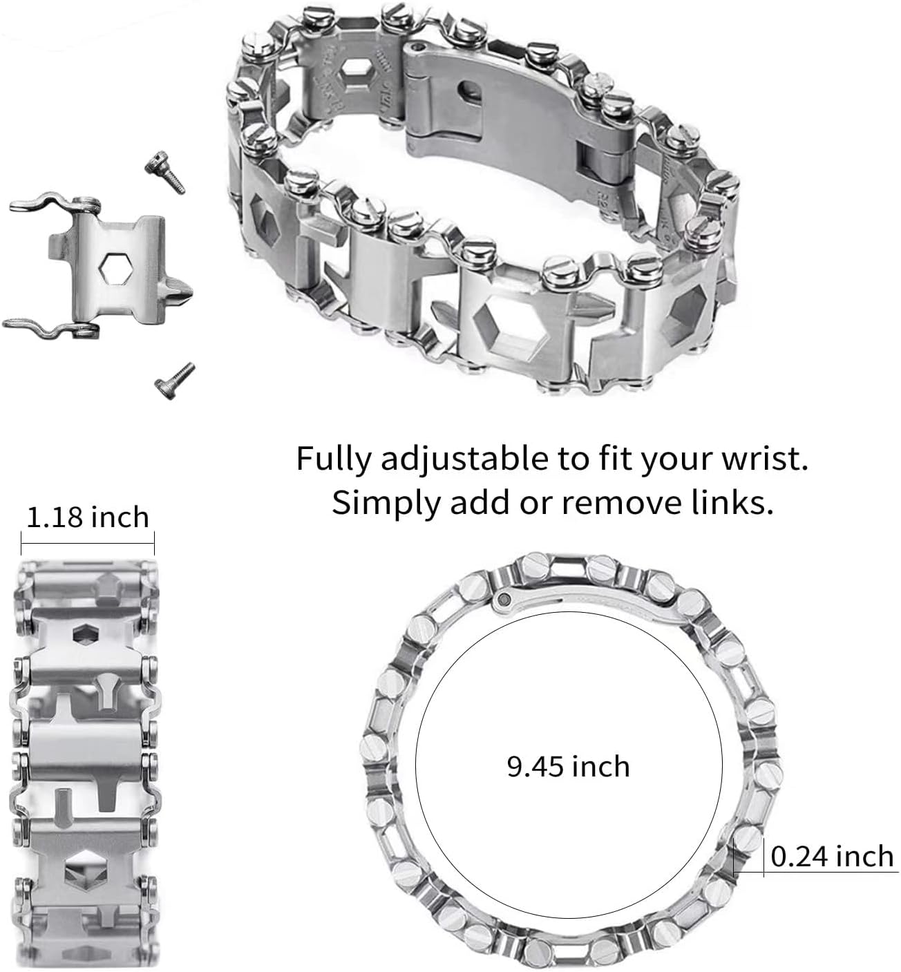 Multitool Bracelet for Men, 29 in 1 Tools Stainless Steel Multifunctional Bracelet, Travel Friendly, Multitool Survival Bracelet Suitable for Sailing Travel Camping Hiking
