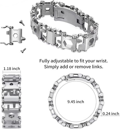 Multitool Bracelet for Men, 29 in 1 Tools Stainless Steel Multifunctional Bracelet, Travel Friendly, Multitool Survival Bracelet Suitable for Sailing Travel Camping Hiking