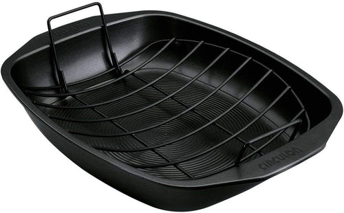 Circulon Ultimum Roasting Tin with Rack - Roasting Trays for Oven Non Stick, Freezer and Dishwasher Safe Carbon Steel Bakeware, Black, 39.4 x 30.7 x 6.5cm
