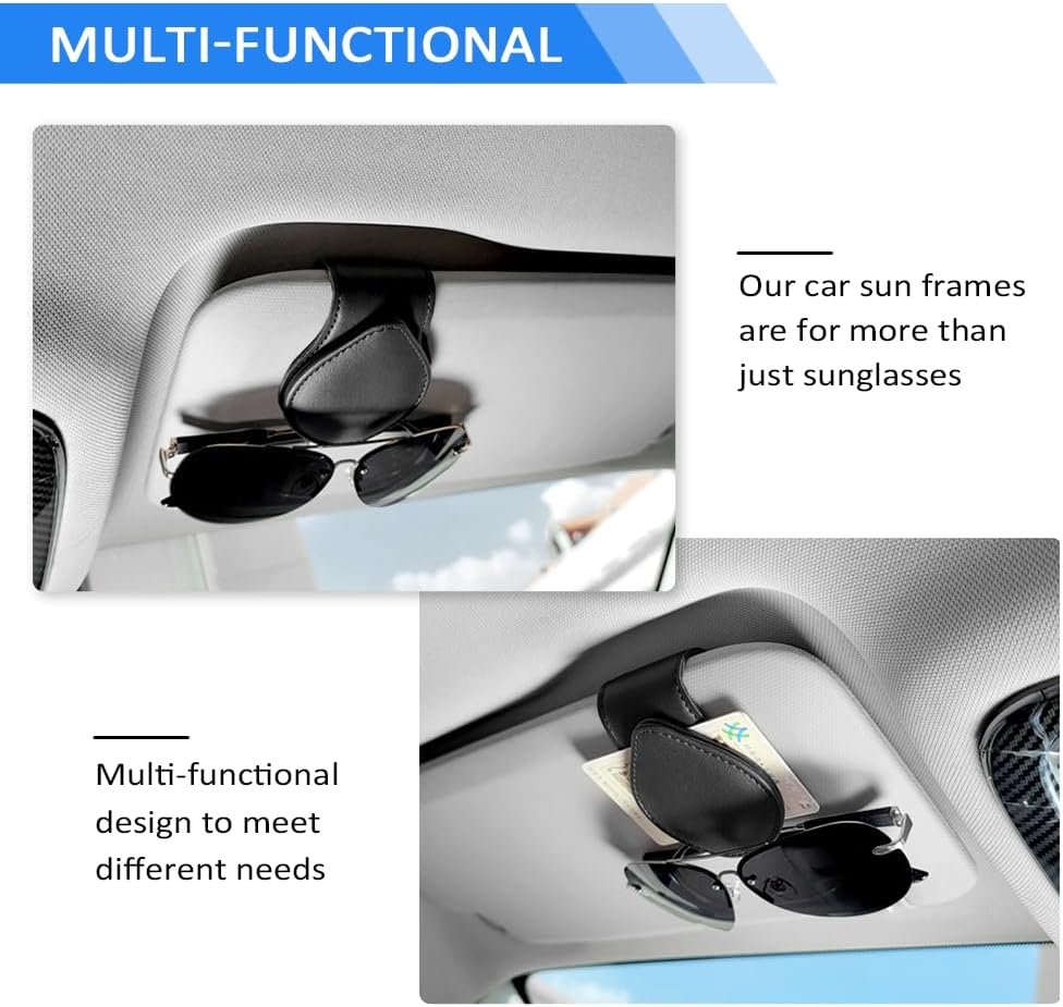 Sunglasses Holder for Car Visor,Magnetic Leather Car Sunglasses Holder Clip Organizes Glasses Tickets Cards & Keeps Car Tidy,Universal Car Accessories Interior Fits All Vehicle Model (Pink)