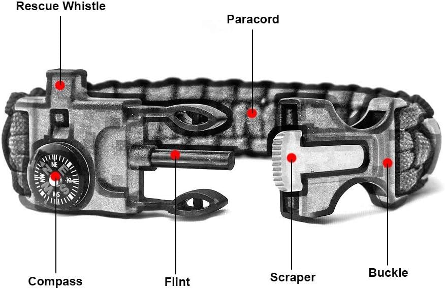 TECHONG Survival Camo Paracord Bracelet - 5 in 1 Sports Casual Wristband with Multi Emergency Tools Compass, Flint, Whistle for Wilderness Hunting & Fishing