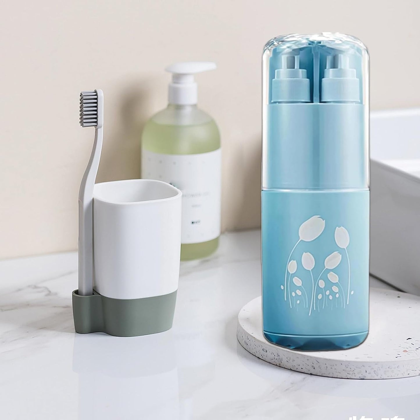 Travel Toiletry Cup Set, Multi-Functional Kit, Portable Travel Must-Haves, Compact Bathroom Organizer, Leak-Proof Containers, for Business Trip School Camping Use, 8.27 x 2.68 x 2.68 inches, blue