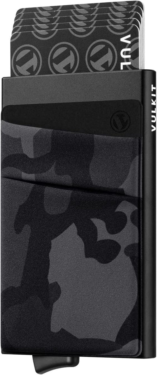 VULKIT Card Holder with Money Pocket Pop Up Wallet RFID Blocking Slim Metal Bank Card Case Holds 5 Cards and Notes