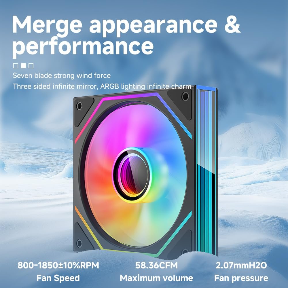 Jungle Leopard Prism6 MAX X3 120mm ARGB PC Case Fan - 3-Sided Infinite Mirror & Axis Infinite Mirror Light Effectï¼Œ800-1850Â±10% RPM 120mm PWM Case Fan for PC Case(Triple Pack Black)