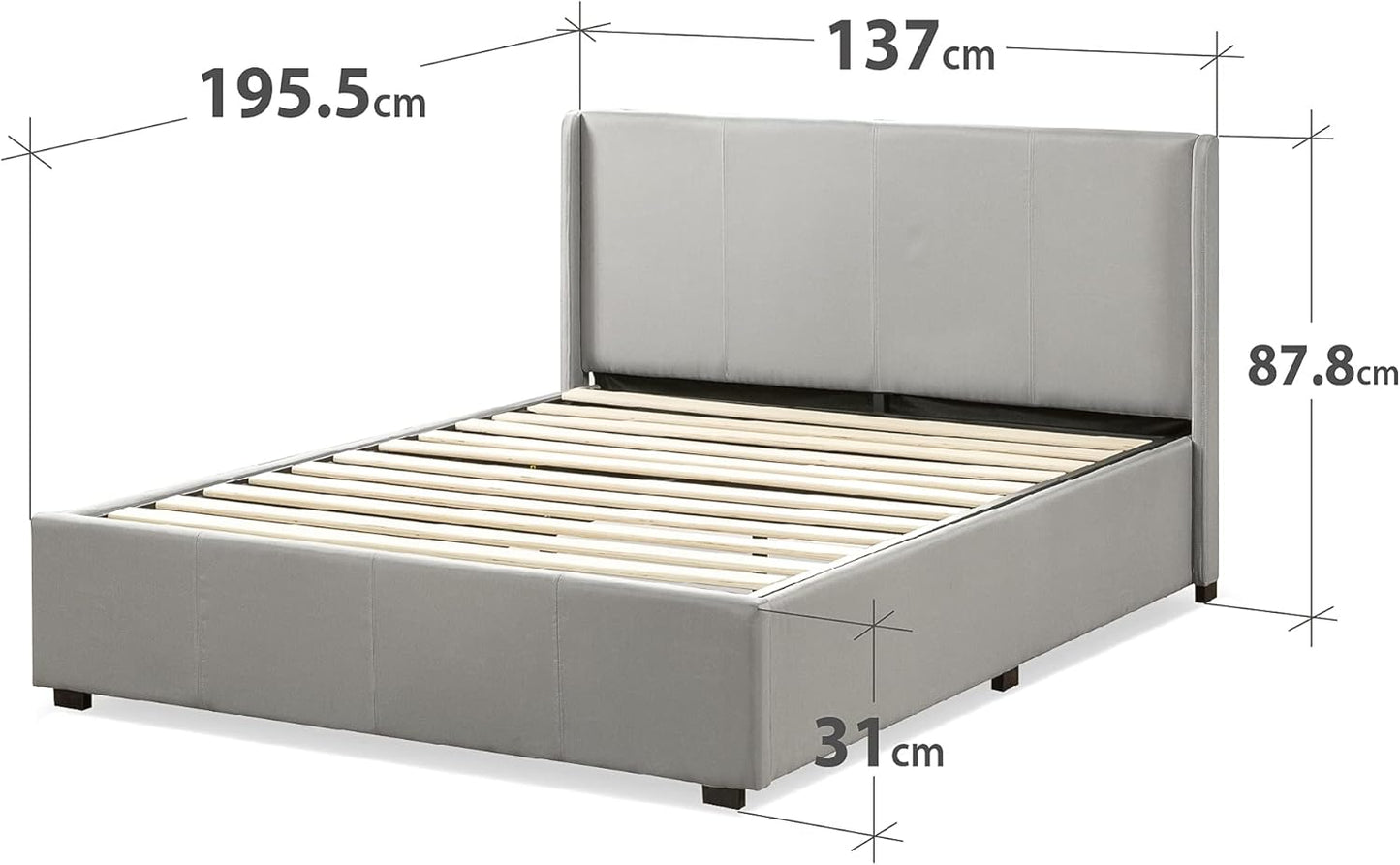 Double Bed Frame, Zinus Fabric Upholstered Bed Base with Gas Lift Storage, Light Grey, Bedroom Furniture