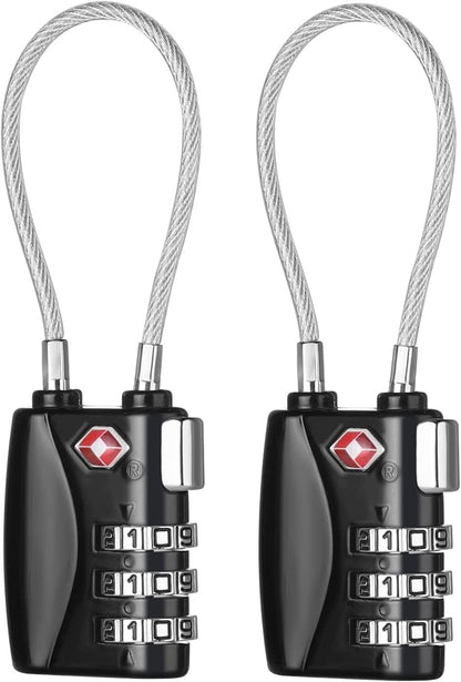 Luggage Locks 2 Pack, TSA Cable Travel Lock, Safe Padlock for Gym, School, Suitcases, Baggage, Small Cabinets, Computer Bags