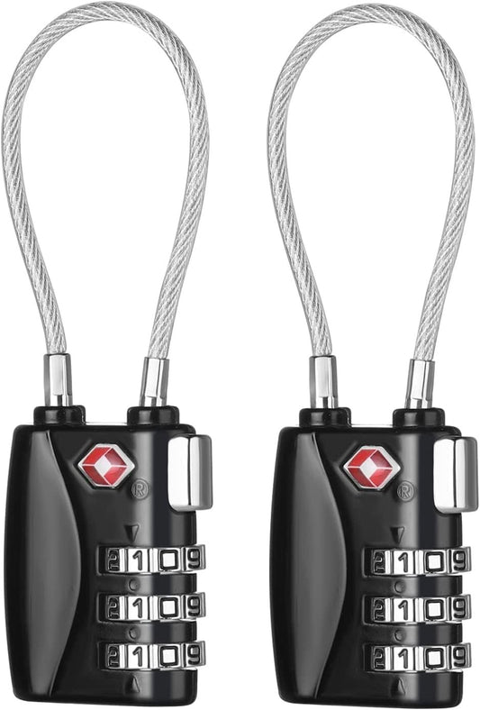 Luggage Locks 2 Pack, TSA Cable Travel Lock, Safe Padlock for Gym, School, Suitcases, Baggage, Small Cabinets, Computer Bags