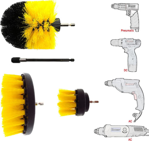 WedFeir Auto Detailing Drill Brush Set, 4pcs Wheel Cleaner Brushes, Car Cleaner Wash Brush Supplies Kit for Tire, Car Mats, Floor Mat, Bathroom and Auto Power Scrubber Brush Cleaning Sets.