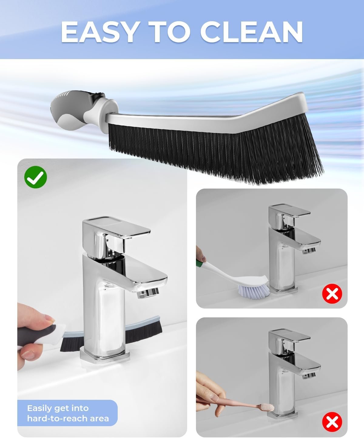 Cleangor Crevice Cleaning Brushes, Scrub Brush for Hard to Reach Small Space, Home Essentials, Cleaning Supplies, Cleaning Tools for Household Use, Bathroom, Shower, Kitchen, Toilet, Window (3, Black)