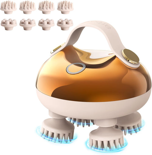 arboleaf Electric Scalp Massager Hair Growth Portable Handheld Head Massager Rechargeable for Stress Relax, Waterproof Shampoo Brush Shower with 8 Removable Massage Claws, Gold