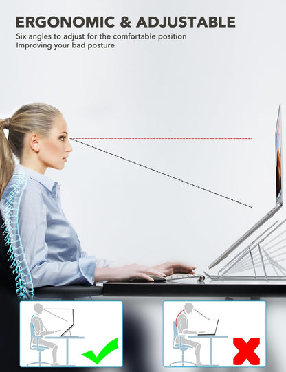 PHOCAR Portable Laptop Stand for Desk, Ergonomic Aluminum Laptop Holder for MacBook Air, MacBook Pro, Foldable Laptop Stand for Lenove ThinkPad, HP, Dell, Acer