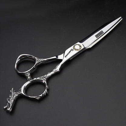 6 Inch Study Hairdressing Styling Scissors Professional Hairdressing Scissors Japan Chinese Dragon Design Shank Scissors Tools(Flat Cut 6 Inch-D)