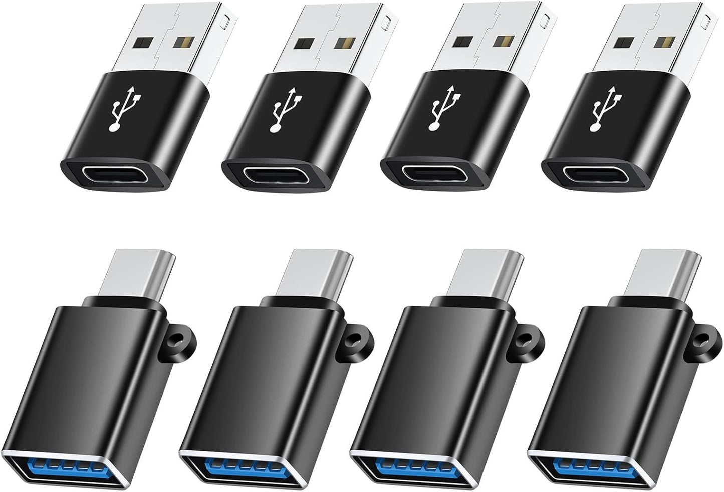 BaseNew USB C Adapter 8 Pack,USB to USB C Adapter,USB A to USB C Adapter,Type C OTG Converter for iPhone 15/14/13,MacBook,iPad(Black)