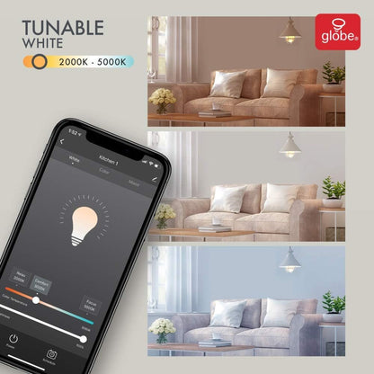 Globe Electric Wi-Fi Smart 10 Watt (60W Equivalent) Tunable White Dimmable Frosted Led Light Bulb, No Hub Required, Voice Activated, 2000K - 5000K, A19 Shape, E26 Base 34204