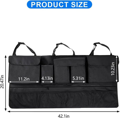 Mandark Car Trunk Organizer, Super Capacity Vehicle Hanging Backseat Cargo Storage Bag with Robust Elastic Net, Detachable Auto Seat Back Organizing Bag, Universal for SUV, Truck, RVï¼ˆBlack/Blackï¼‰