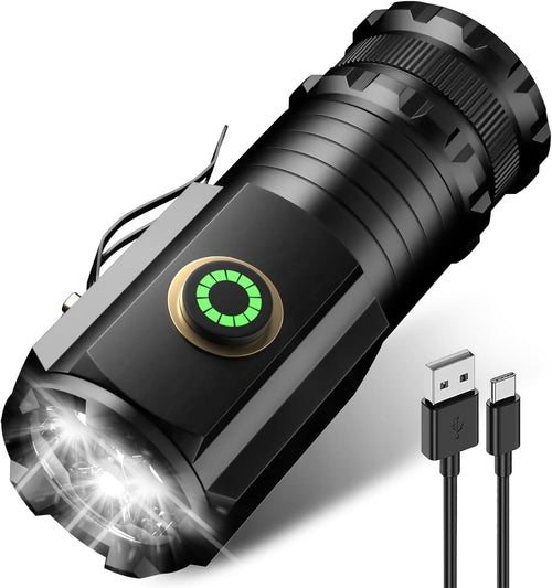 Aicdas Rechargeable Led Mini Torch,3000 High Lumens Pocket-Sized Flashlight with Super Bright LED Chips,5 Light Modes,IPX6 Waterproof,EDC Flashlight for Emergency,Camping,Hiking,Gift