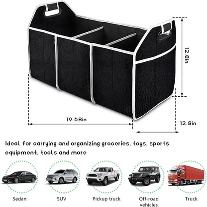 JUSTTOP Car Trunk Organizer, Portable Foldable Trunk Storage Container with 3 Compartments, Waterproof Large Capacity Cargo Trunk Organizer for Sedan Truck SUV, Car Accessories