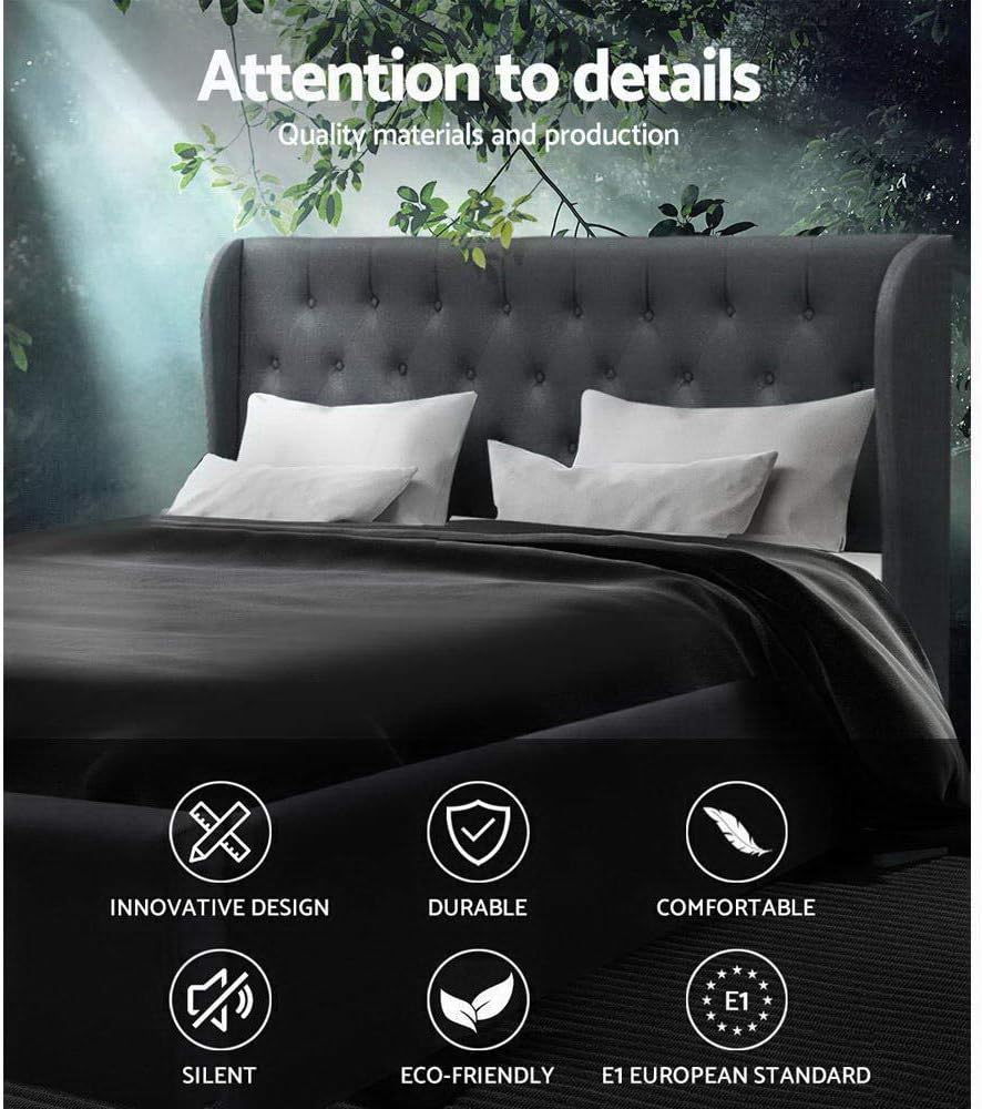 Artiss King Size Bed Frame Platform Wingback Headboard Frames Gas Lift Beds Base with Storage Space Bedroom Room Decor Home Furniture, Upholstered with Charcoal Faux Linen Fabric + Foam + Wood