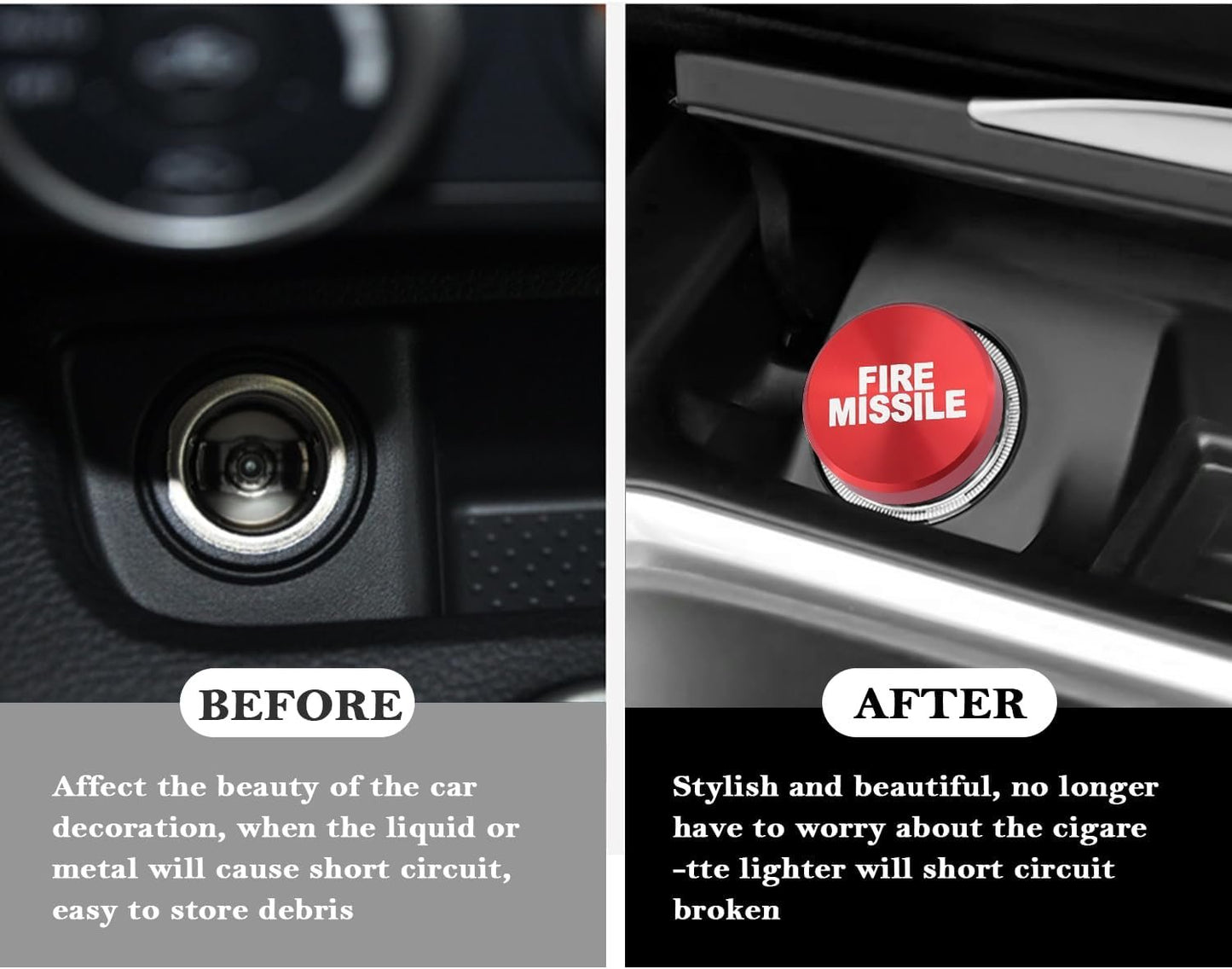 Dustproof Car Cigarette Lighter Cover Cap,Cool Car Decor Aluminum Eject Button Cigarette Lighter Cap,Universal Cigarette Lighter Plug Cover Car Accessories Interior for Men Women (Fire)