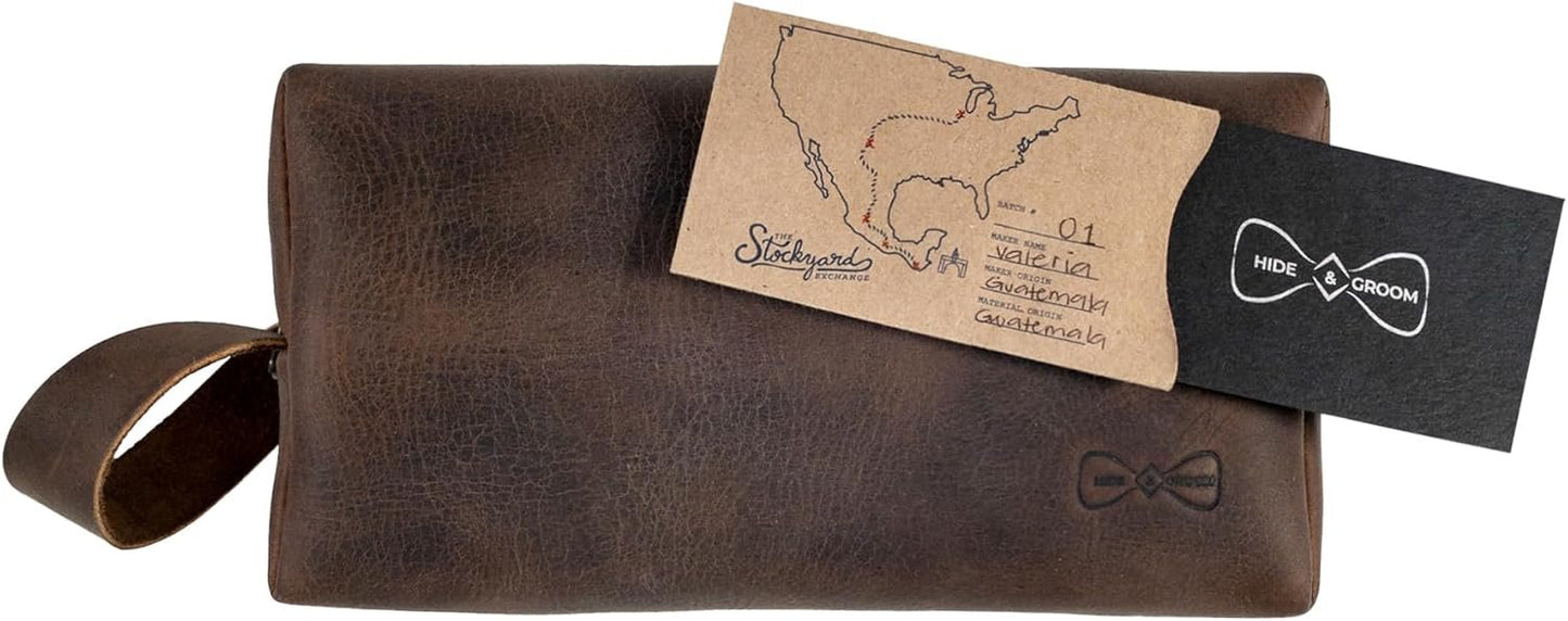 Hide & Groom, Rustic Toiletry Bag for Groomsmen, Best Men, Bachelor, Wedding Ceremonies, Shaving Kit Storage, Bathroom Bag, Full Grain Leather, Handmade, Bourbon Brown, Bourbon Brown, Unique, Classic