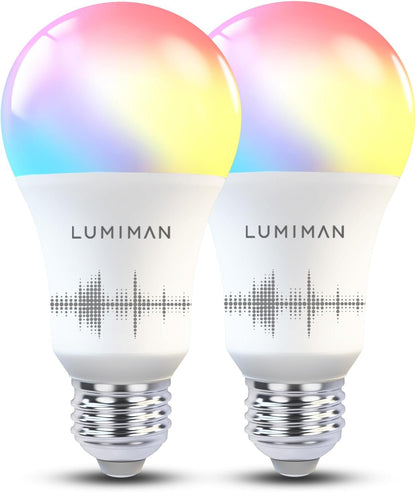 LUMIMAN Smart Light Bulb, Color Changing Smart Bulb Works with Alexa Google Home Smart Life App, RGB 16 Million Music Sync,2700K-6500K 800LM 60W Eqv., No Hub Required, 2 Pack