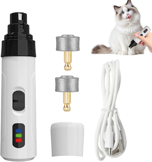 Dog Nail Grinder, Quiet 2-Speed Adjustable Cat Nail Trimmer, Rechargeable Pet Grooming Tool, 5.51 x 1.38 x 1.38 Inches for Hygiene, Relaxing, and Cleaning, White Black