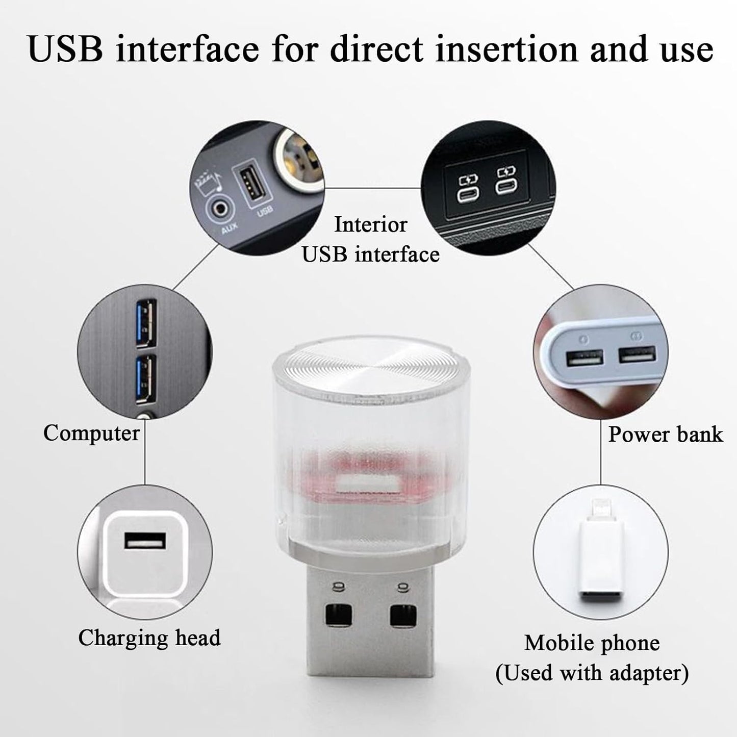 USB LED Car Lamp | USB Mood Lighting for Vehicle - Compact Interior Lighting with 7 Modes for , Trailer and Sedan