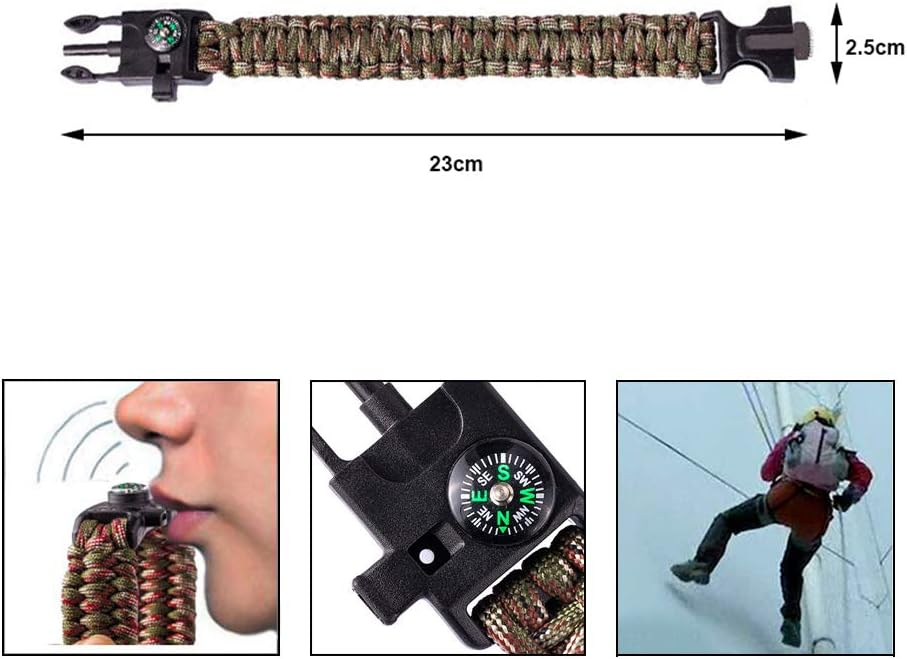 5 in 1 Survival Bracelet, New 7 Core Paracord Emergency Sports Wristband Gear Kit Waterproof Compass, Rescue Whistle, Fire Starter Multi-Tool Wilderness Adventure Accessories