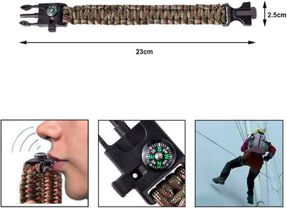 5 in 1 Survival Bracelet, New 7 Core Paracord Emergency Sports Wristband Gear Kit Waterproof Compass, Rescue Whistle, Fire Starter Multi-Tool Wilderness Adventure Accessories