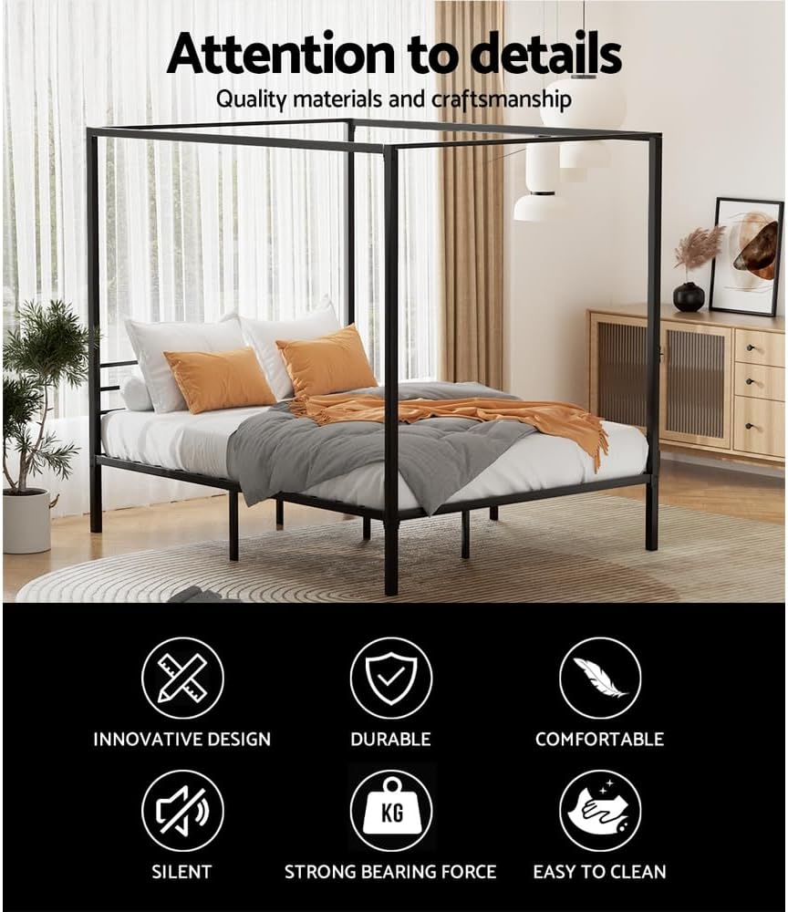 Artiss Double Metal Bed Frame with Headboard(Base Only), Metal Platform Bed with Easy Assembly, 300kg Capacity Heavy-Duty Metal Slats with Under Bed Storage for Master Bedroom/Guest Room, Black