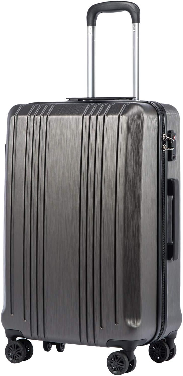 Coolife Luggage Expandable(only 28") Suitcase PC+ABS with TSA Lock Spinner 20in24in28in (Grey, M(24in)