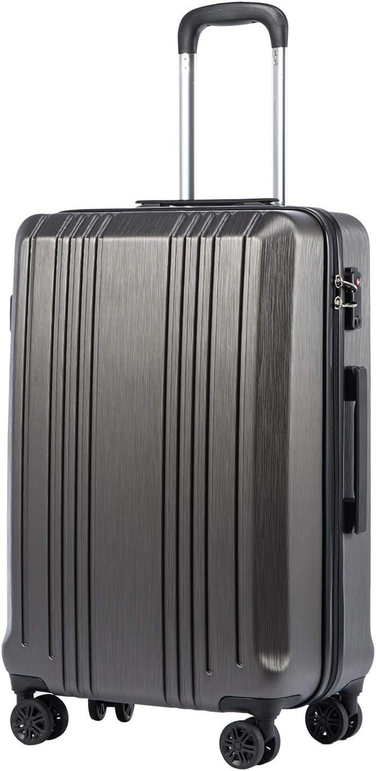 Coolife Luggage Expandable(only 28") Suitcase PC+ABS with TSA Lock Spinner 20in24in28in (Grey, M(24in)