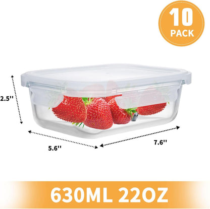 D.M DESIGNÂ·MASTER [10 Pack, 22 OZ] - Meal Prep Containers, Glass Food Storage Containers with lids, Dishwasher Microwave Freezer Oven Safe