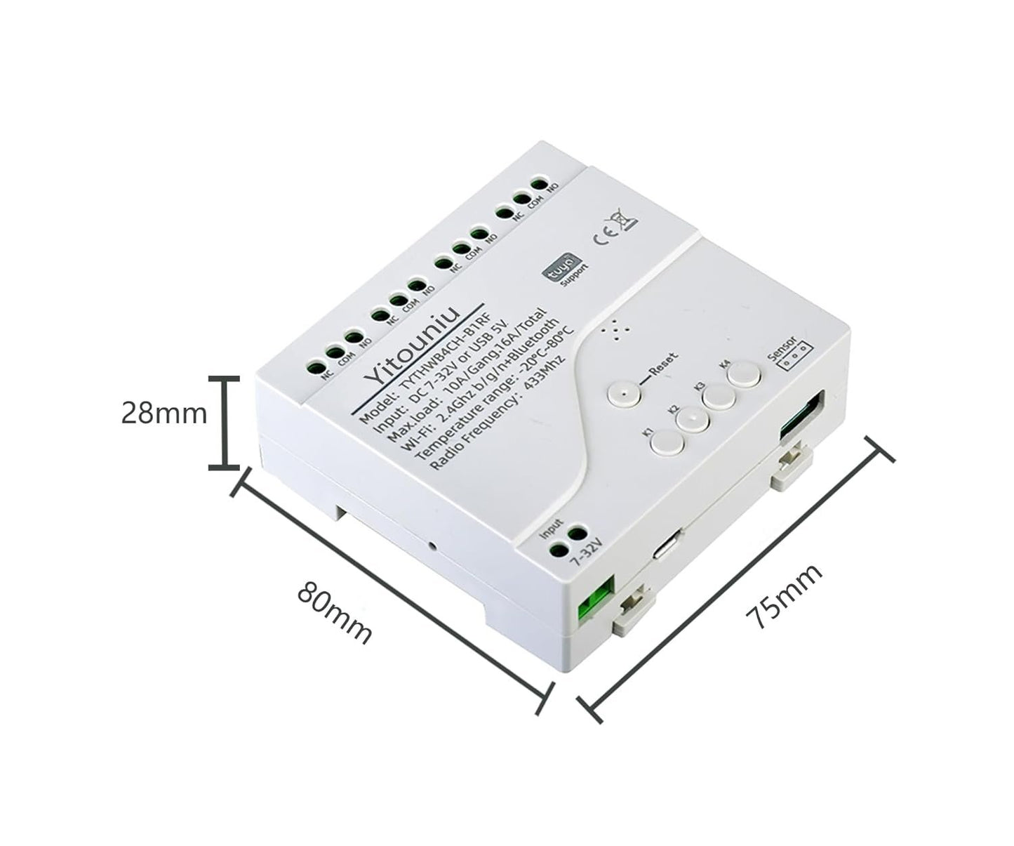 Yitouniu Tuya WiFi Temperature Sensor, 4CH Relay Switch, Independent Control, Home Automation,iOS Android Application, Dry contact,Compatible with Alexa and Google Home