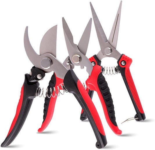 VASLON 3 Pack Garden Pruning Shears,Stainless Steel Garden Shears,Garden Scissors,Garden Clippers,Pruning Snips,Branch Cutters Tree Trimmer with Safety Lock and Shock-Absorbent Spring