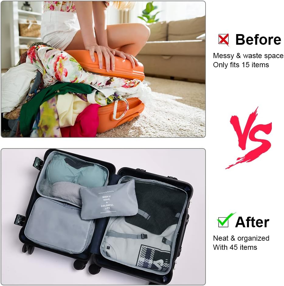 OSDUE Suitcase Packing Cubes, 8 Pieces Thickened Travel Organizer, Travel Bags, Travel Accessories, Essential Organizer, Clothes, Shoes, Cosmetics, Toiletries, Bags