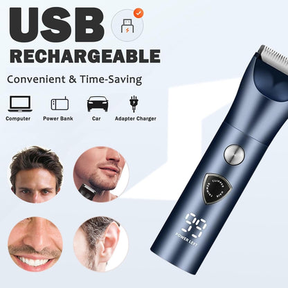 LAIKME Body Hair Trimmer for Men - Electric Male Hygiene Grooming Shaver - Hair Razor Nose Trimmer Clippers - 3 in 1 Groin Groomer IPX5 Waterproof LED Display Remover for Chest Back Armpit