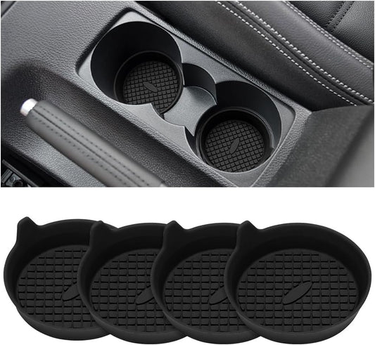 XINLIYA 4PCS Car Cup Coasters, Automotive Waterproof Non-Slip Sift-Proof Silicone Insert Spill Holder Insulation Drink Mat Mesh Organizer, Vehicle Interior Decor Accessories Universal Fit (Black)