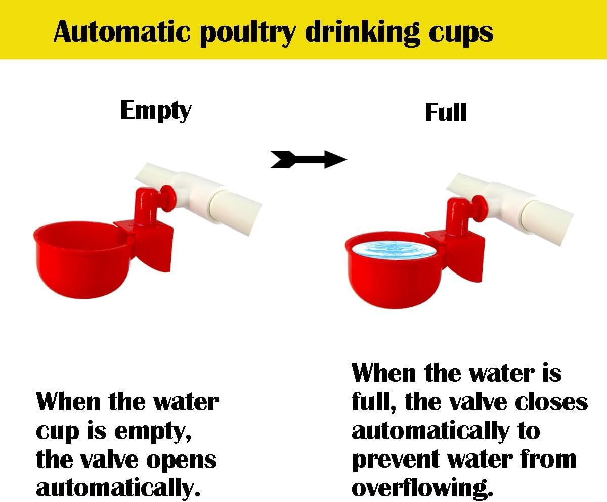 Automatic Chicken Waterer System,Complete PVC Pipelines Chicken Watering System, with Chicken Water Cups,1/2" PVC Tee Fittings & Pipe,Poultry Waterer Feeder Kit,Duck,Goose,Quail