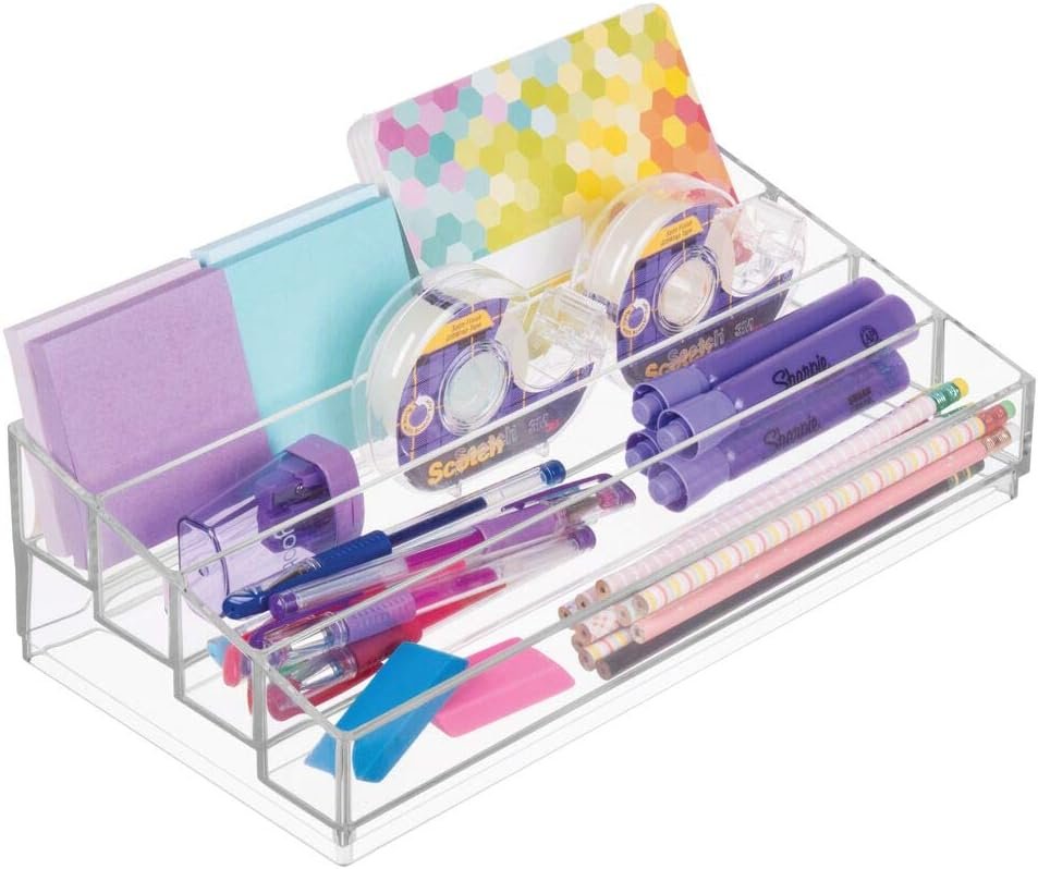 iDesign Clarity Plastic Tiered Organizer for Storage of Cosmetics, Makeup, and Accessories on Vanity, Countertop, or Cabinet, 13" x 6.5" x 3.46", Clear