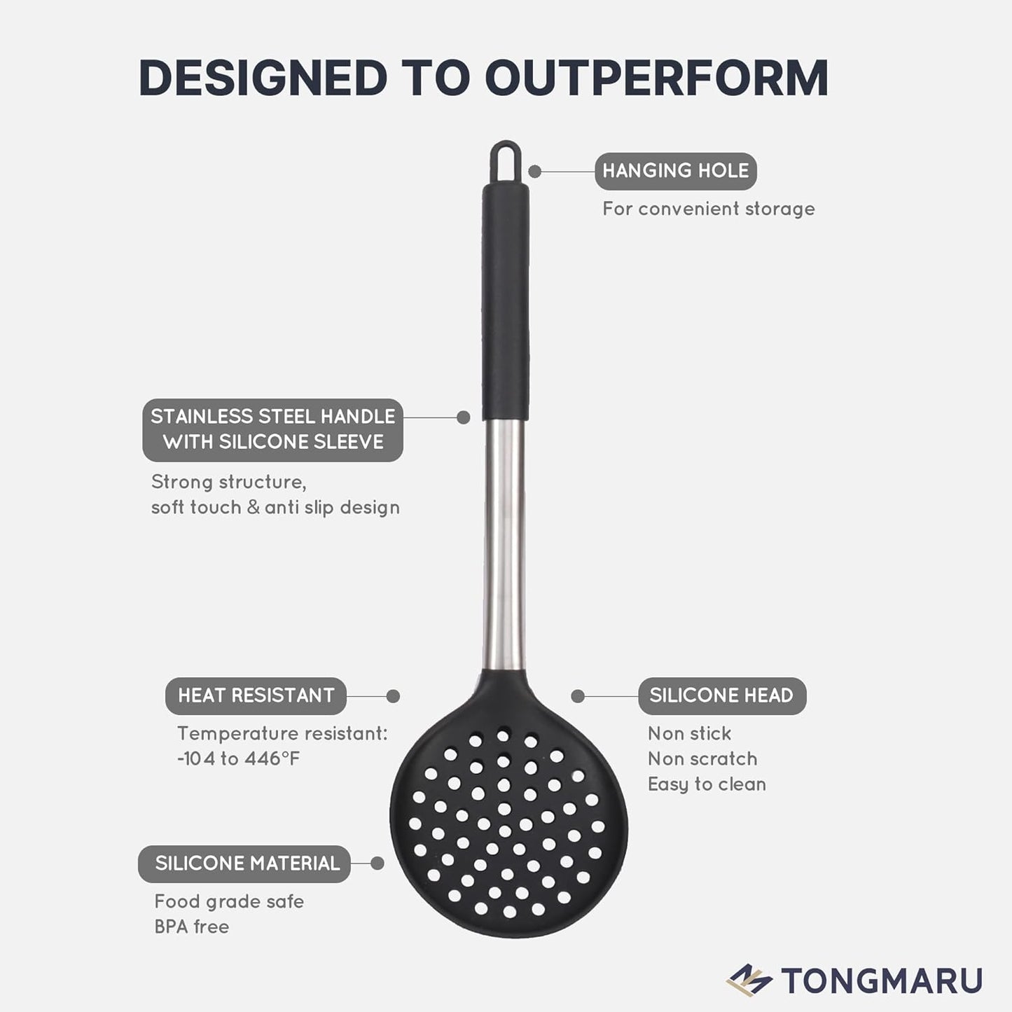 TONGMARU 11 PCS Silicone Kitchen Cooking Utensils Set with Stainless Steel Handle, Spatula Set, Cooking Utensil Set, Kitchen Tools Gadgets for Nonstick Cookware, BPA FREE, 446°F Resistant (Black)