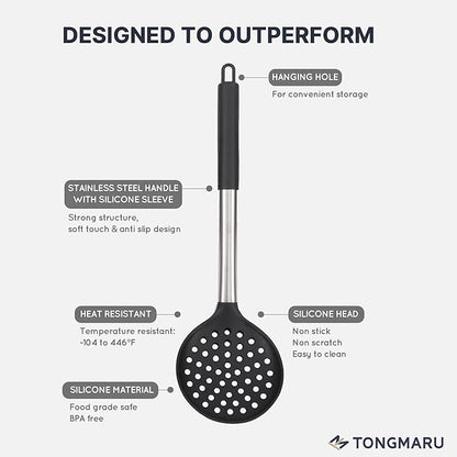 Large Silicone Kitchen Cooking Utensils Set, 11 pcs Cooking Utensils, Kitchen Tools Gadgets for Nonstick Cookware, Spatula, Turner, Masher, Ladle, Strainer, Server, BPA FREE, Dishwasher Safe (Black)